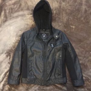 Vintage Faux Leather Jacket with Fleece Lined Hood